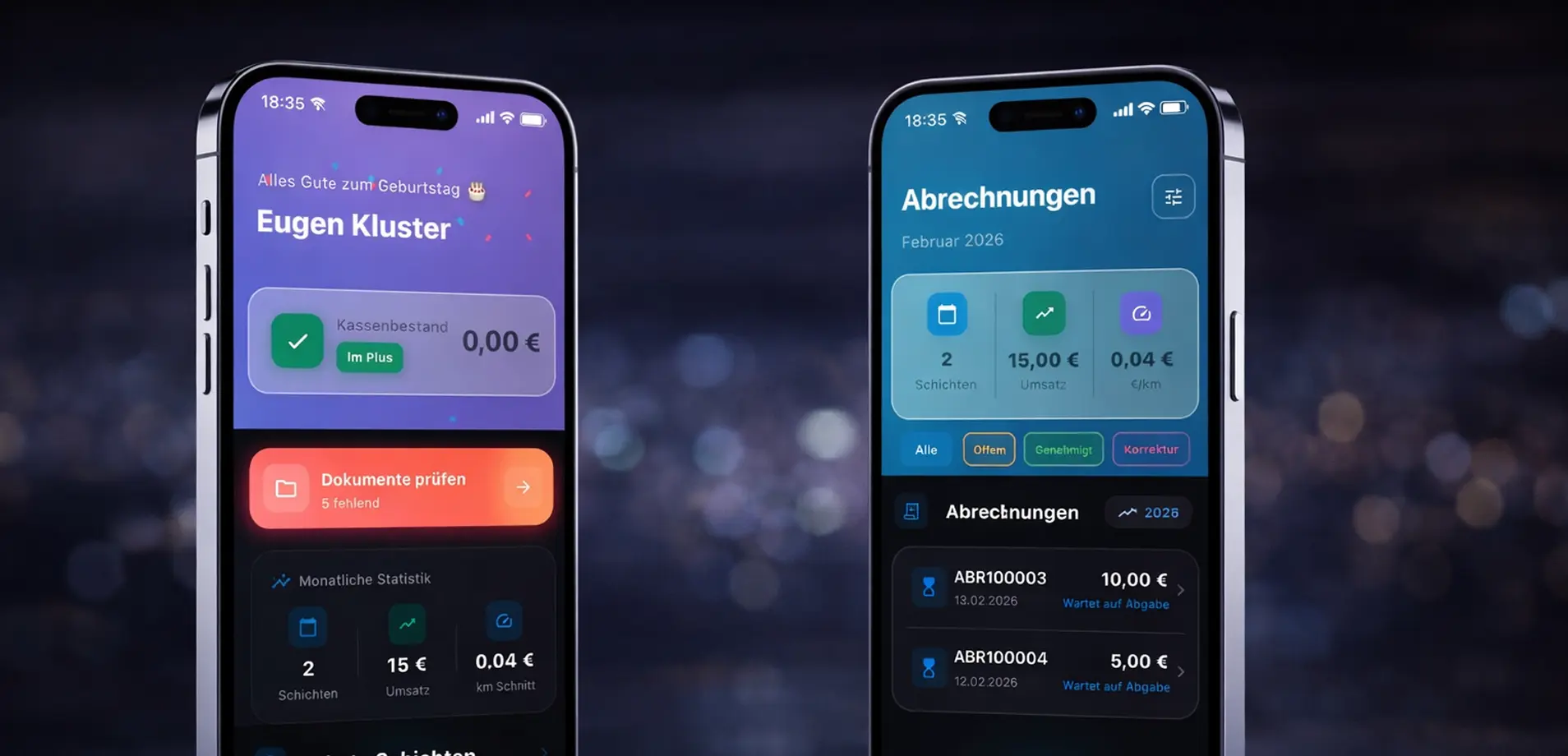 Cably Fahrer-App - Schichtabrechnung direkt nach der Schicht